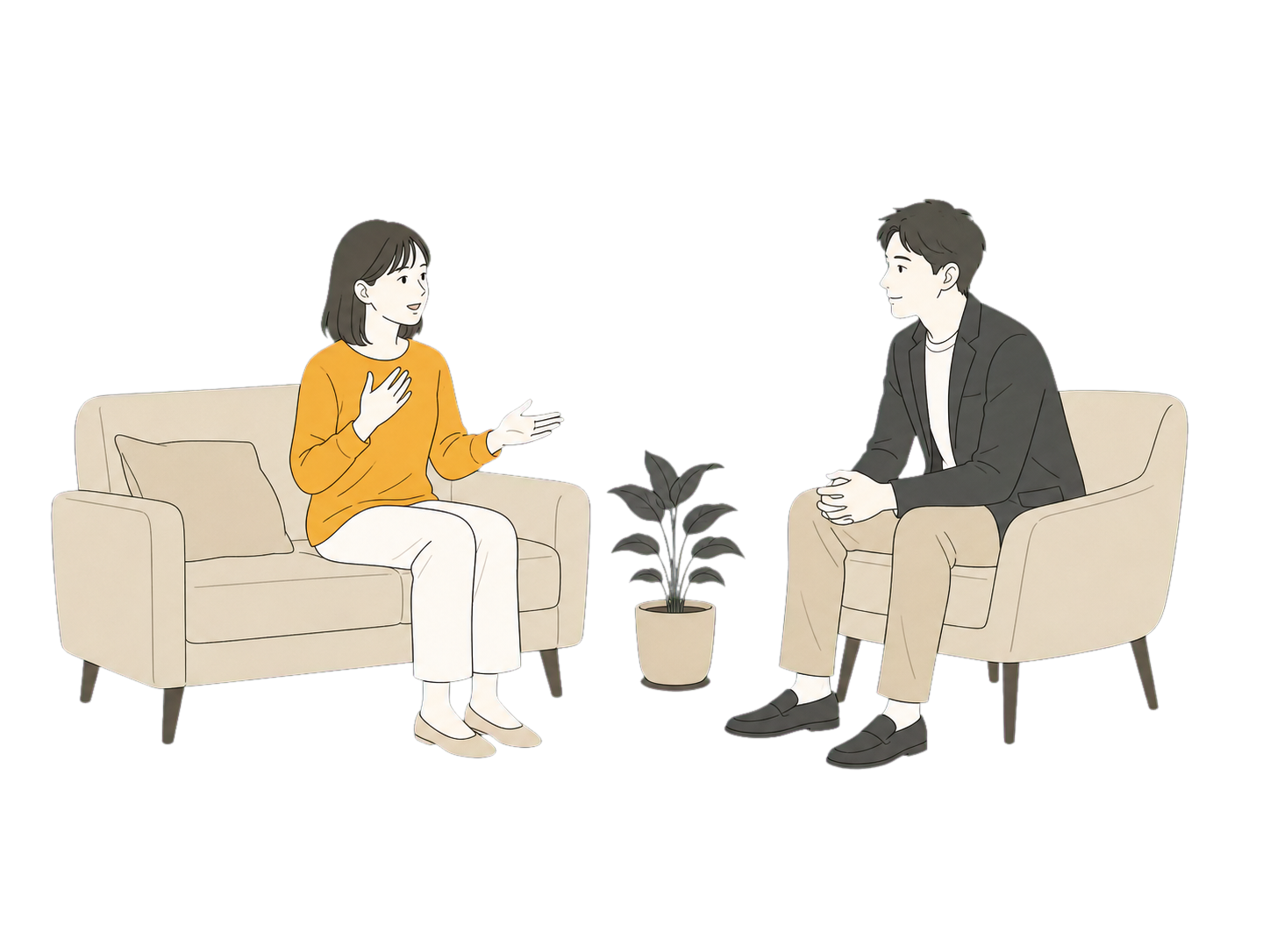 会話を通して自分に合うキャリアを整理する20代の求職者とキャリアアドバイザー